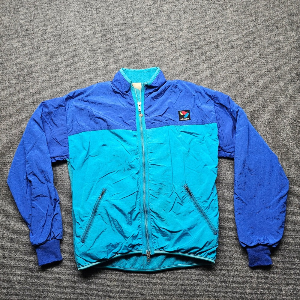 Vintage Bellwether Cycling Jacket Blue Teal Colorblock Fleece Lined Windbreaker